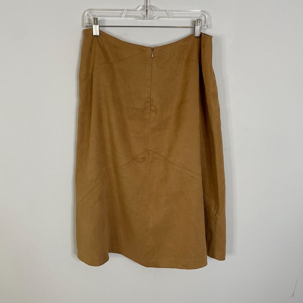 Talbots Skirt FAUX SUEDE Camel Beige Tan Flared A-line Career 16P Lined‎ Midi - Picture 9 of 9